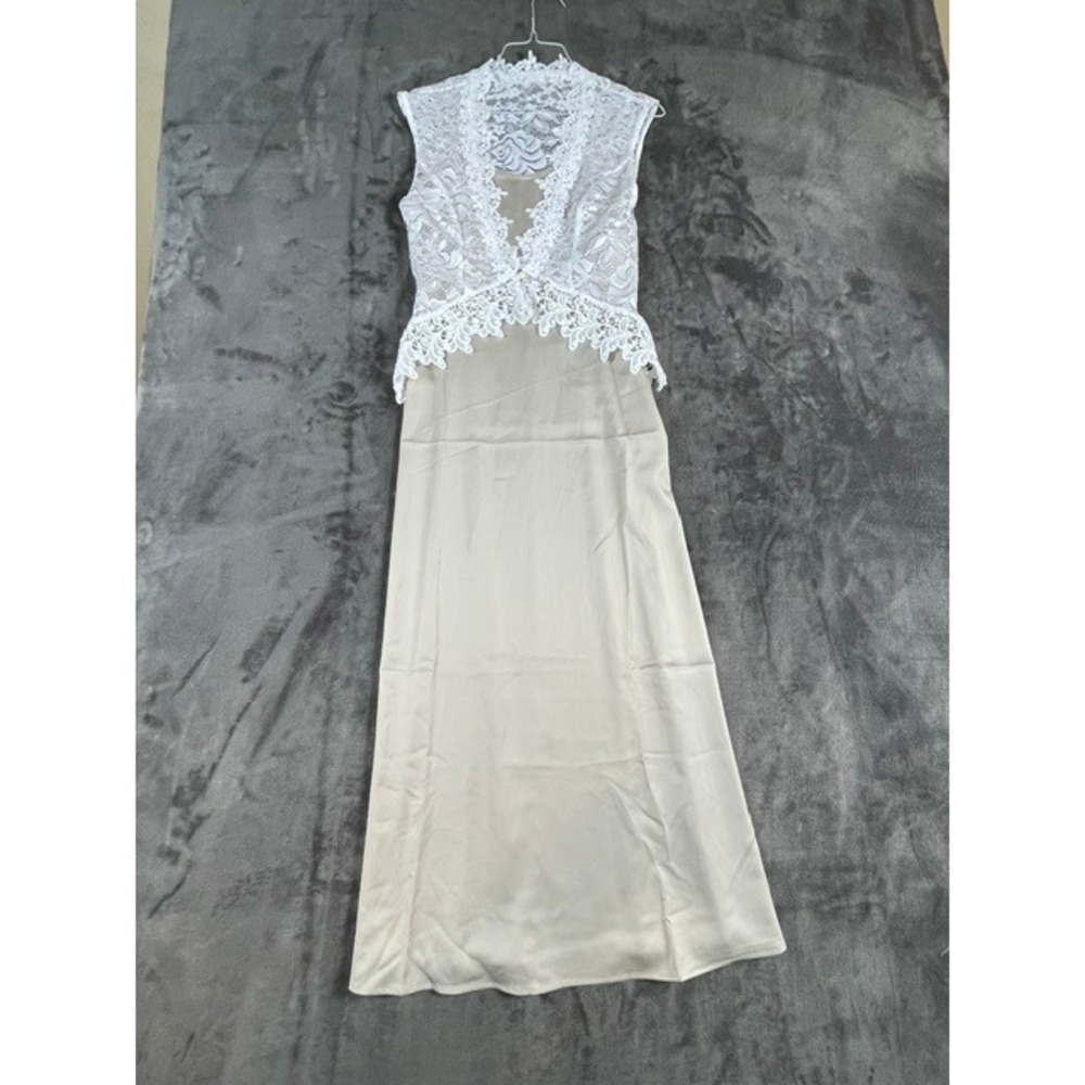 Commense Satin Cami Maxi Dress & Lace Vest 2-Piece Set Champagne White XS